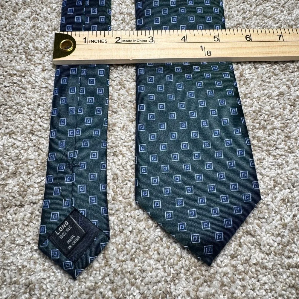 Jos A Bank Executive Collection Mens Silk Tie Green Blue Geometric Square Long‎